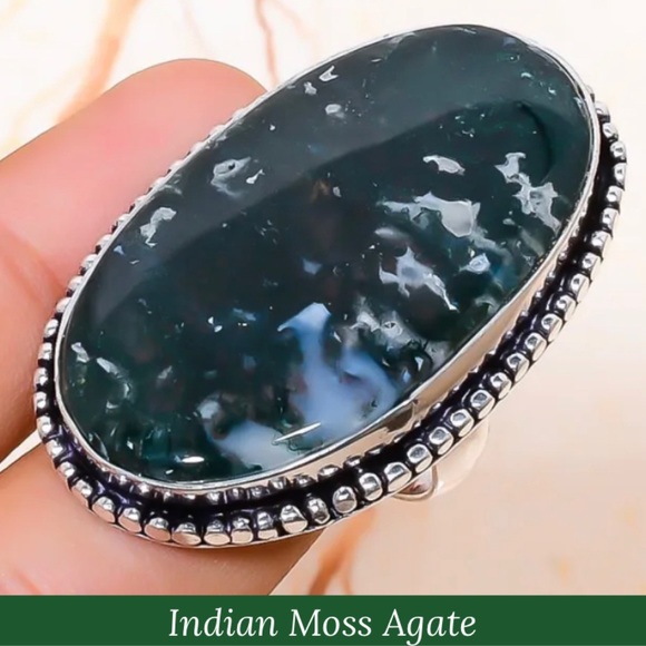 Indian Moss Agate Gemstone Huge Handmade Ring - Picture 6 of 7
